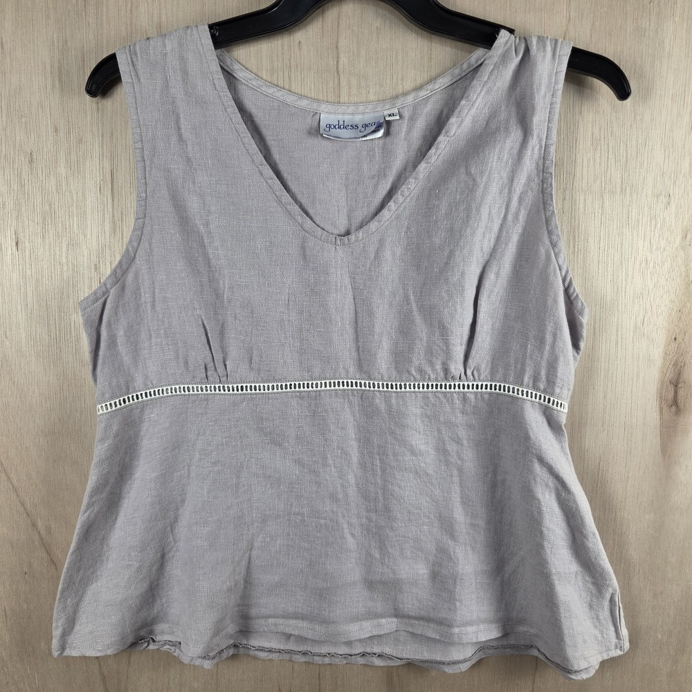 Goddess Gear Womens XL 100% Organic Linen Tank Top Lavender Purple Made USA Boho